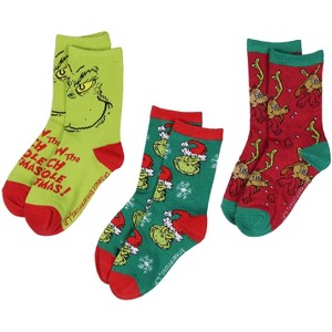 Dr. Seuss GRINCH Kids 3 Pairs Multi-Design Crew Socks For Boys' Or Girls' Multicoloured - 1 of 4