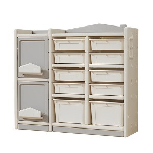 Toy Storage Organizer with Storage Bins, Multilayer Storage Organizer Children Floor Shelf Building Blocks Toy Picture Book Clutter Storage Cabinet - 1 of 4