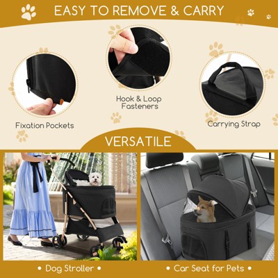 Black and Gold 3-in-1 Pet Stroller with Adjustable Canopy