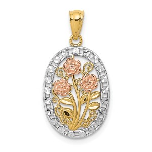 Black Bow Jewelry 14k Yellow & Rose Gold with White Rhodium Oval 3 Rose Pendant, 13mm - 1 of 4
