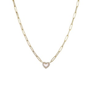 Adornia 14k Gold Plated Mother of Pearl Mini Heart Chain Necklace - 1 of 4
