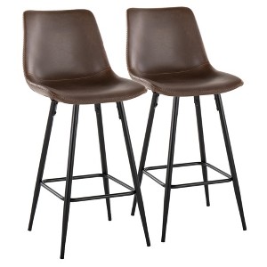 26" Faux Leather & Metal Industrial Fixed-Height Counter Stool (Set of 2) with Zig-Zag Stitching and Square Footrest for Dining - 1 of 4
