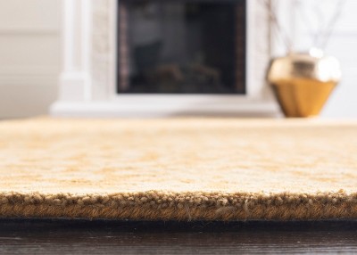 Hand-Tufted Round Gold and Beige Wool Area Rug 6' Diameter