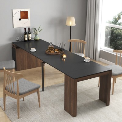 Multifunctional Extendable Dining Table with Built-in Outlet, Hidden Storage and 5 Panels for Meetings, Celebrations or Home-Tanpinhause