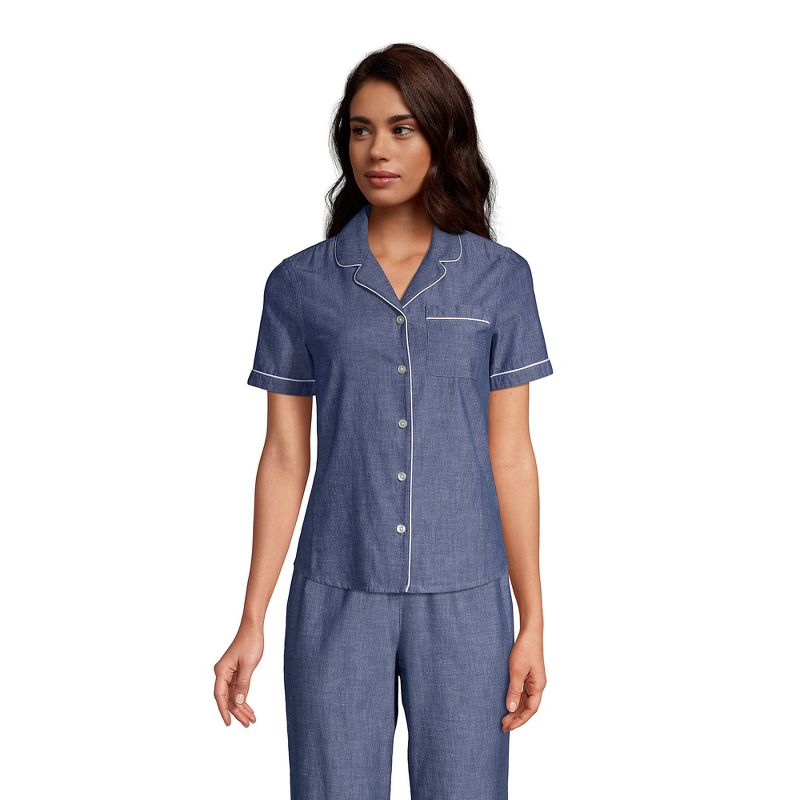 Lands' End Women's Short Sleeve Cotton Poplin Pajama Shirt, 1 of 6