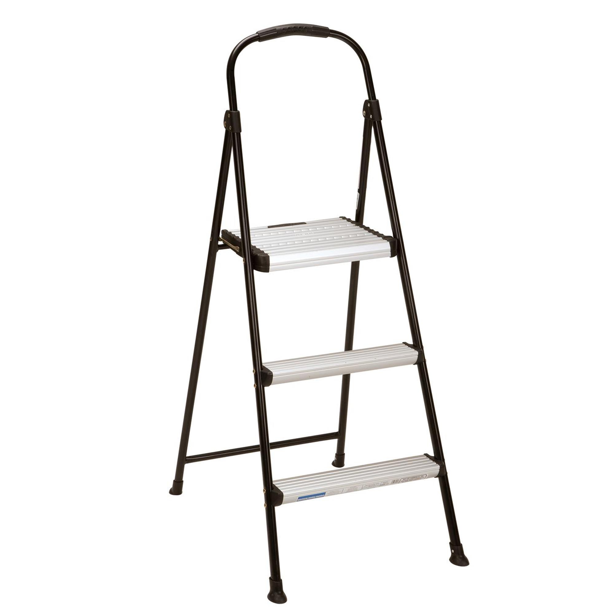COSCO 3-Step Folding Aluminum Step Stool with Rubber Grip and 29-Inch Tall Top Step, Silver/Black