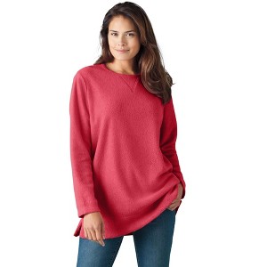 Woman Within High Pile Fleece Sweatshirt - 1 of 4