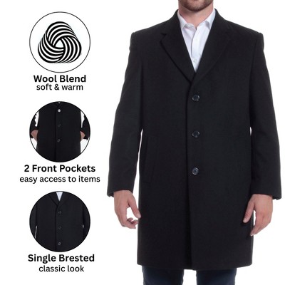 Alpine Swiss Luke Mens Wool Blend Overcoat Single Breasted Topcoat Tailored Notch Lapel Coat Business Professional BLK LRG — фото 3
