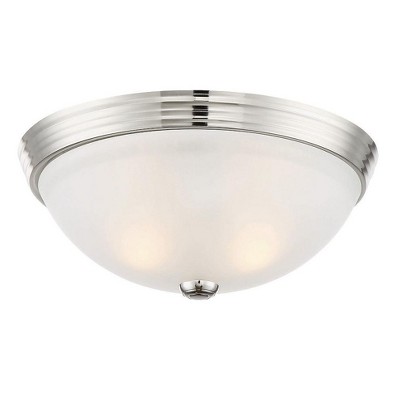 13" Warm Brass and White Etched Glass LED Flush Mount Light