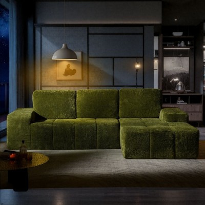 XIZZI Modular Left/Right Chaise Sectional Sofa, Quick-Ship Synthetic Leather or 4 Shimmer Fabric | Zero Assembly | High Density Foam & Pocket Springs