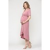 Hello Miz Women's Hi-Low Short Sleeve V Neck Maternity Wrap Dress with Belt - 2 of 4