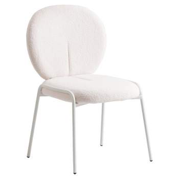 LeisureMod Celestial Modern Dining Chair in Upholstered Cotton Boucle with White Iron Frame