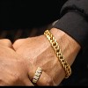 Men Chain Link Bracelet 8mm Width, 19cm, 316L Stainless Steel 18K Gold Tone - 3 of 4
