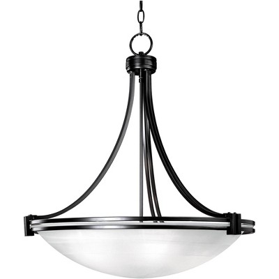 Possini Euro Design Oil Rubbed Bronze Pendant Chandelier 24 1/4" Wide Modern White Marbled Bowl Glass 5-Light Fixture Dining Room