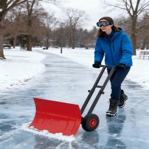 Heavy Duty Snow Shovel with Wheels, 5-Position Angle & Height Adjustable Handle, Sidewalk Yard Snow Plow, Driveway Snow Removal - 1 of 4