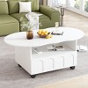 Coffee Table With 2 Brake Wheels, Side Table With Drawer, Irregular Center Table With Large Storage-Cuddlewood - 2 of 4