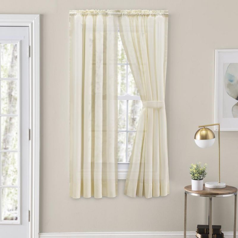 Ellis Curtain Shadow Stripe Tailored Curtain Panel Pair for Windows with Ties Natural, 2 of 5