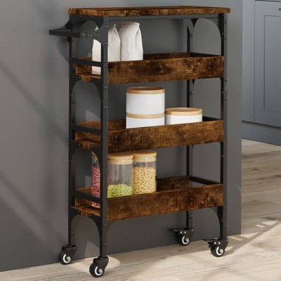 vidaXL Kitchen Trolley Smoked Oak 20.9 In.x7.9 In.x29.9 In. Engineered Wood