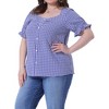 Agnes Orinda Women's Plus Size Gingham 1950s Sweetheart Neck Button Decor Short Sleeve Blouses - 2 of 4