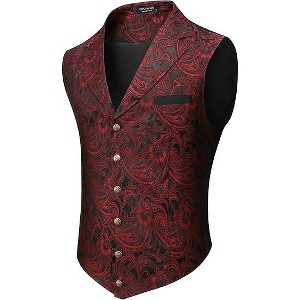 COOFANDY Mens Suit Vest Paisley Floral Victorian Vests Gothic Steampunk Formal Waistcoat Tuxedo Vests with Notched Lapels - 1 of 4