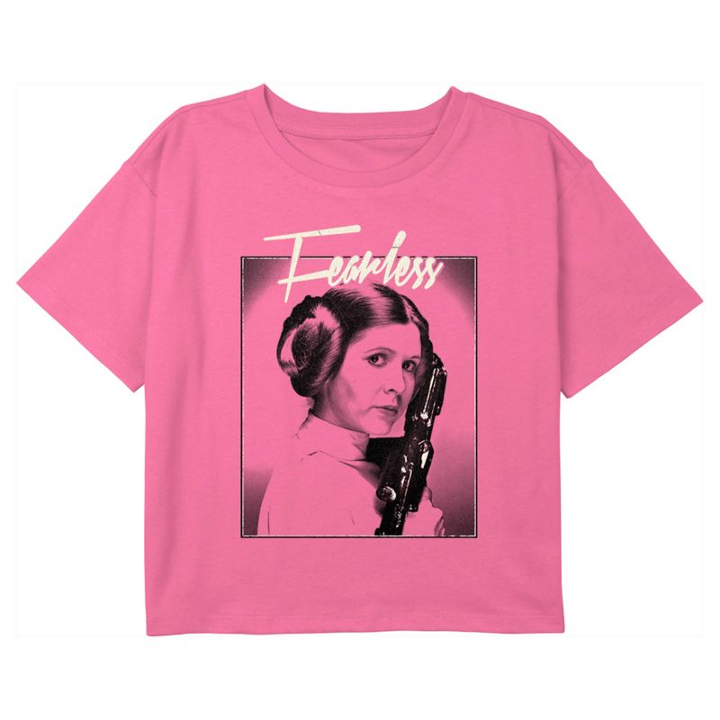 Girl's Star Wars Princess Leia Fearless Poster Crop T-Shirt, 1 of 4