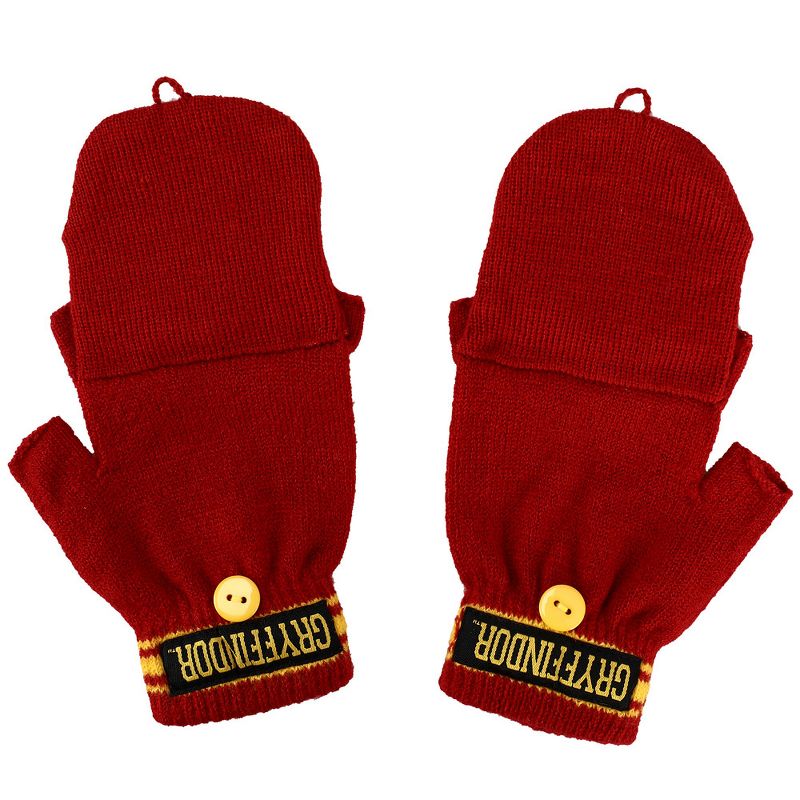 Harry potter Gryffindor Embroidered Cut Felt Jacquard Red and Yellow Acrylic Knit Beanie hat and Glomitt Combo, 2 of 5