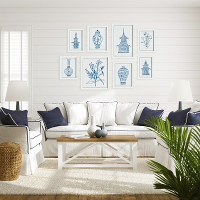 Traditional Blue and White Chinoiserie Print Set with Wood Frames