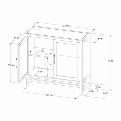 Warwick Brown Wood and Rattan 2-Door Cabinet with Adjustable Shelving