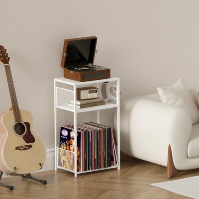 MOEPISY Record Player Stand with Storage Up to 100 Albums, Turntable Stand for Vinyl, White