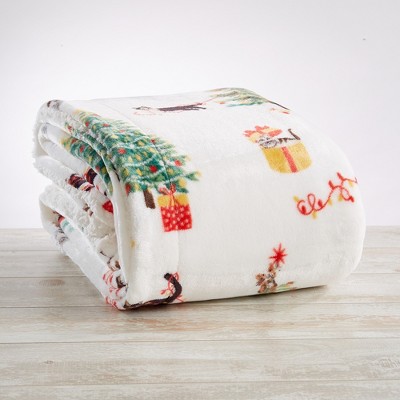 Holiday Cats Reversible Sherpa and Fleece Throw Blanket