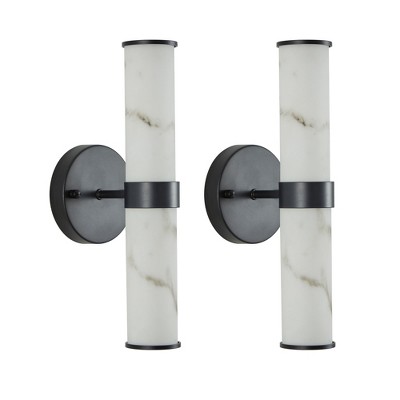 VYNXARIA Marble-Inspired Wall Lights with Black Frame, Set of 2 - Elegant Indoor Lighting Fixtures