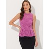 INSPIRE CHIC Women's Ruffle Neck Keyhole Back Sleeveless Floral Lace Peplum Blouses - 3 of 4