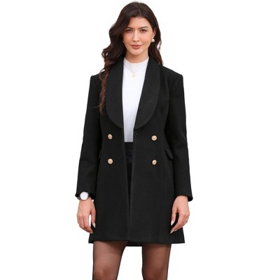 INSPIRE CHIC Women's Winter Double Breasted Lapel Neck Long Sleeve Outerwear Overcoat