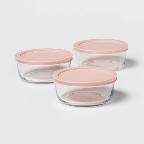 2pk (4pc) 4c Round Glass Food Storage Container Set Pink - Room Essentials™
