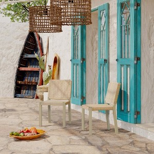 ModernLuxe Set of 2 Dining Chairs Rattan Bench Outdoor Bench, Farmhouse Modern, Champagne/Walnut - 1 of 4