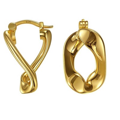 Molenia 14K Gold Plated Irregular Hoop Earrings for Women, 925 Sterling Silver Minimalist Lightweight Huggie Earrings