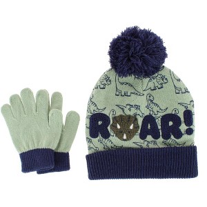 Snuggle Buds Boy's Toddler (1-3) Dinosaur Winter Beanie and Gloves 2 Piece Set - 1 of 3