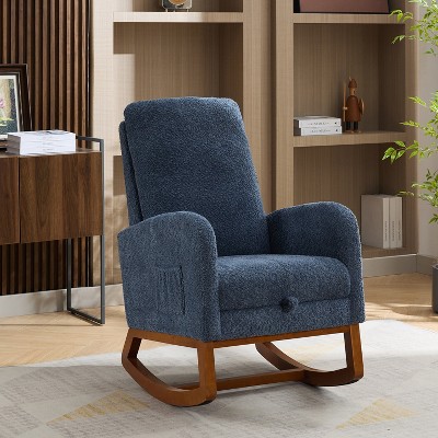 Hrinhom Modern Rocking Chair for Nursery,Boucle Accent Armchair With Retractable Footrest