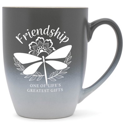 Elanze Designs Friendship: One Of Life'S Greatest Gifts Two Toned Ombre Matte Grey and White 12 ounce Ceramic Stoneware Coffee Cup Mug