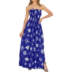 LA LEELA Women's Beach Halloween Costumes Evening Party Strapless Caribbean Pirate Maxi Smocked Dress Elastic Tube Top for Women One Size Blue, Skull - 1 of 4