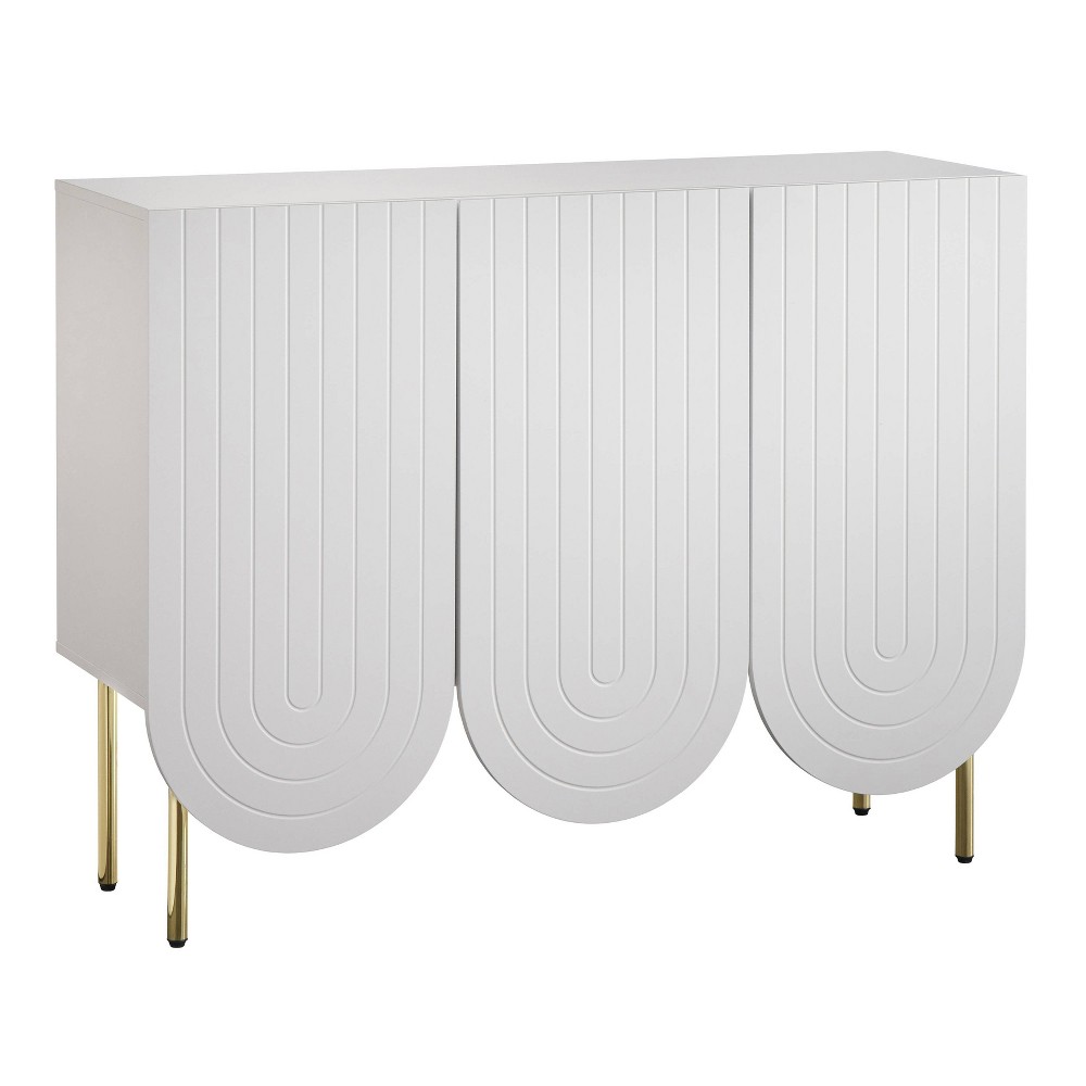 Lifestorey 3 Door Ingrid Mid Century Modern Scalloped Sideboard White: Elegant Buffet Server, MDF Laminate Finish