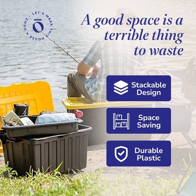 Heavy-Duty Stackable Black and Yellow Plastic Storage Totes