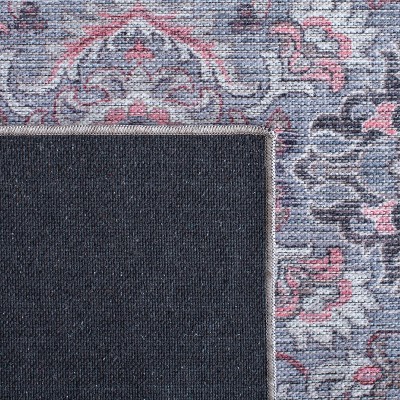 Grey and Pink Square Viscose Area Rug, 6'7"