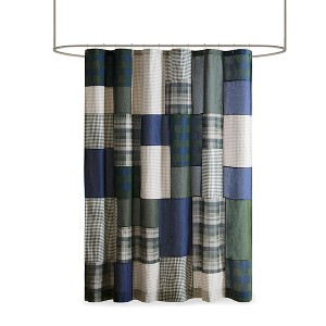 Vynxaria Pieced Cotton Shower Curtain, Lodge Style, 100% Cotton Face, 12 Button Holes, Machine Washable, Coordinating Bedding Available - 1 of 4