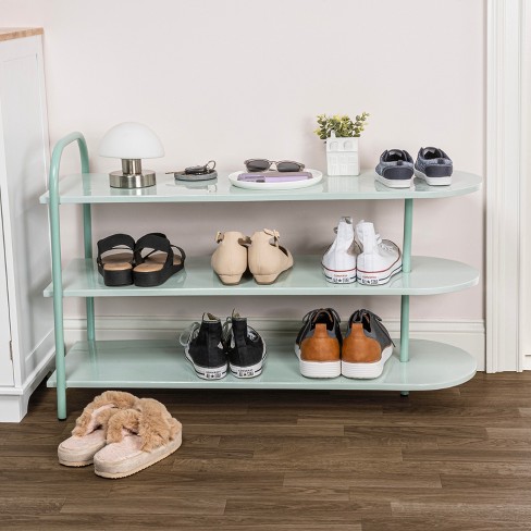 Happimess Modern 24 9 pair 3 tier Iron Curved Decker Shoe Rack Two tone Mint Target