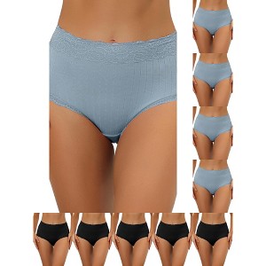 INSPIRE CHIC Women's High Waist Tummy Control Comfortable Lace Trim Ribbed Briefs 10 Packs - 1 of 4