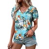 Nlife Womens Puff Short Sleeve Hawaiian Shirts Floral Tropic Printed Pleated V Neck Summer Casual T-Shirt Trendy Boho Blouses Tops - 3 of 4