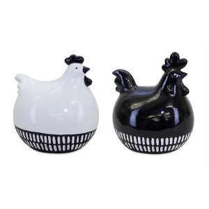 Modern Chicken Figurines – 8"H – Set of 2 Black White Terra Cotta Home Decor – By Melrose - 1 of 3