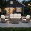 Buenhomino Patio Furniture with Fire Pit, Wicker Outdoor Couch and Swivel Rocking Chairs, Propane Fire Pit Conversation Set - 2 of 4