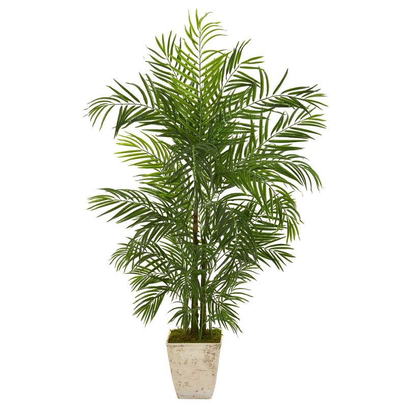 Nearly Natural 63-in Areca Artificial Palm Tree in Country White Planter (Indoor/Outdoor), 1 of 3